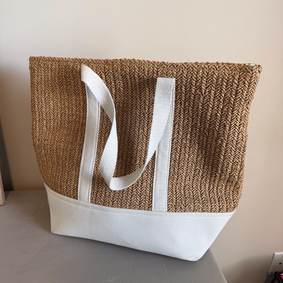 Show Me Your MuMu Handbags - Show Me Your MuMu Natural Straw and White Trim Tote